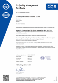 (MDR) EU Quality Management System certificate (Annex IX Chapter I and III)
009066_-_Christoph_Miethke_GmbH___Co._KG_-_CERTIFICATE_-_englisch_-_2026-01-15_-_MDR2017Q.pdf